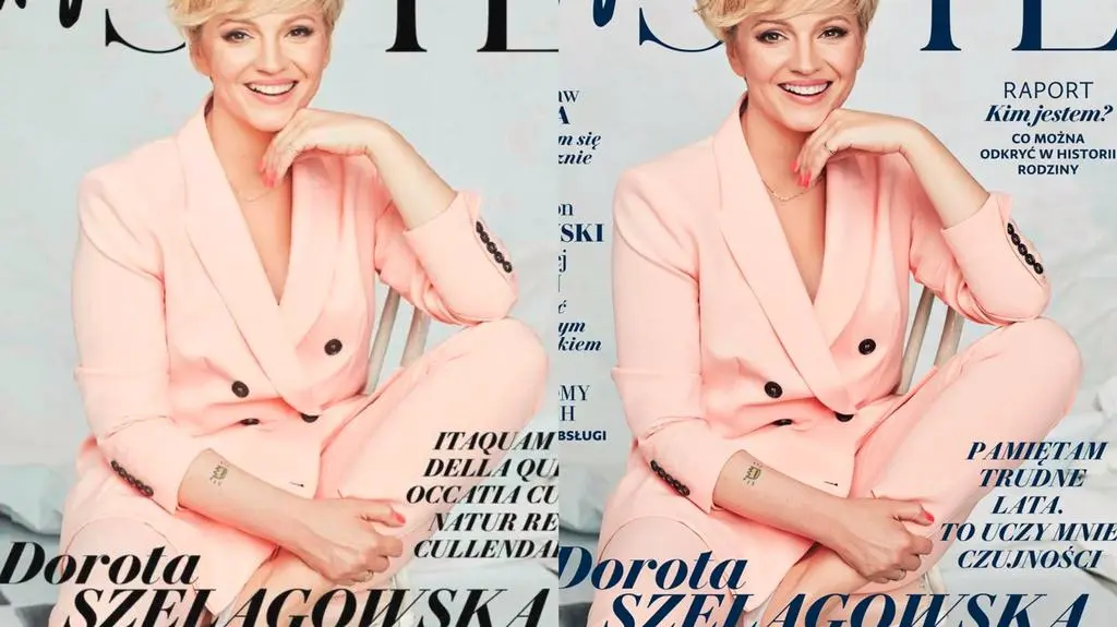 Okładka "Twojego Stylu" z Dorotą Szelągowską przed (po lewej) i po retuszu